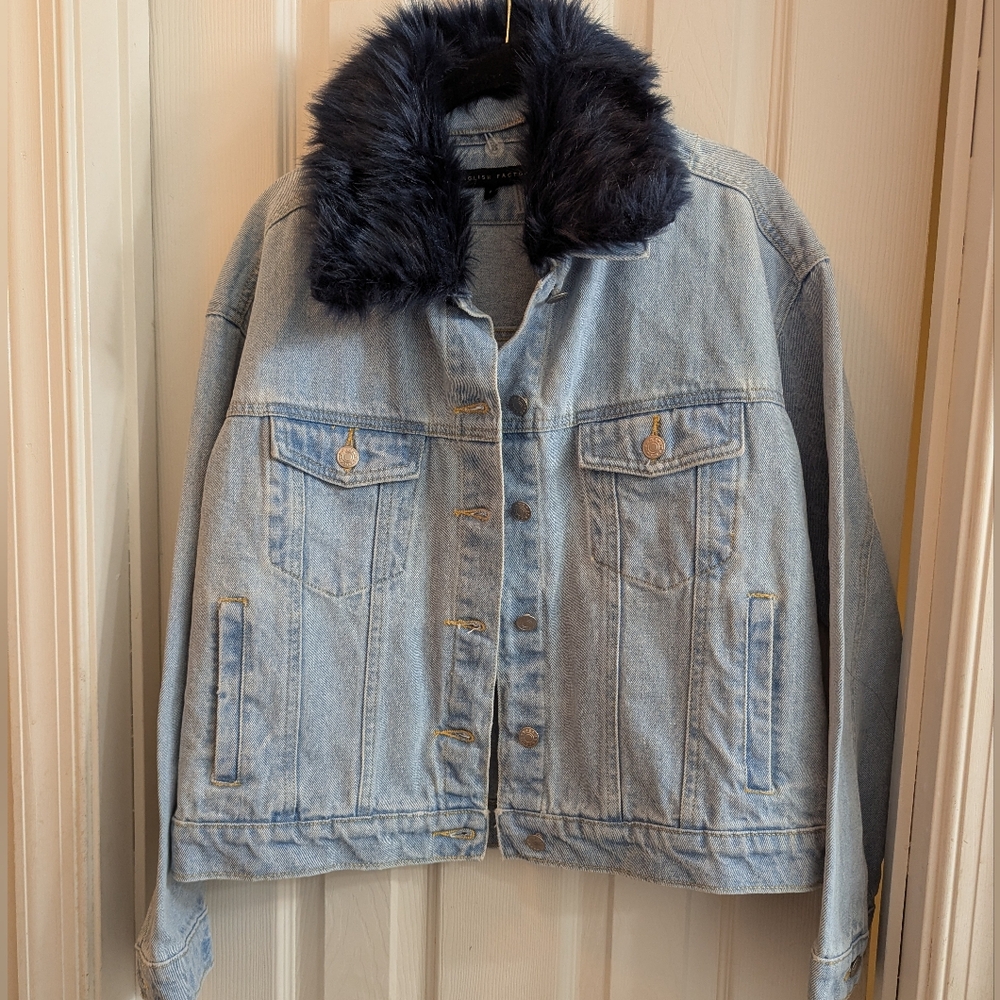 ENGLISH FACTORY Jean Jacket with Faux Fur Collar NWOT